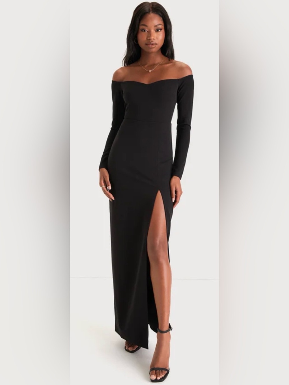 NWT Lulus Classic Allure Black Off Shoulder Long Sleeve Maxi Dress XL